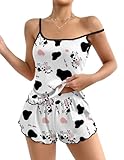 Ekouaer Womens Cami Pajama Sets 2 Piece Cute Print Pjs Soft Tank Top & Elastic Waist Shorts Camisole Lounge Set Cow XL
