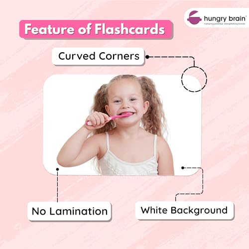 Image of Hungry Brain Actions Flash Cards for Toddlers & Kids | Montessori Early Learning Cards for Babies | Educational Toy for Ages 3 Months to 6 Years | Fun Preschool Activity & Gift