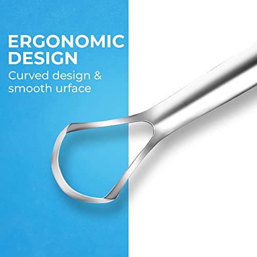 Image of HOKIN Tongue Scraper for Adults with Travel Cases (2Pcs Oral Care Pack) - 100% Metal Spoon Shaped Tongue Cleaners, Tough Scrapers for Oral Hygiene