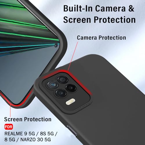 Image of TheGiftKart Liquid Silicon Back Cover Case for Realme 9 5G / 8s 5G / 8 5G / Narzo 30 5G | Stylish Camera Protection Module | Micro-Fibre Lining Inside | Shockproof Back Cover Case (Silicone, Black)