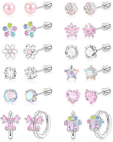 Flat Screw Back Hypoallergenic Earrings for Women Teen Girls Toddler Kids Baby Cute Surgical Stainless Steel Jewelry