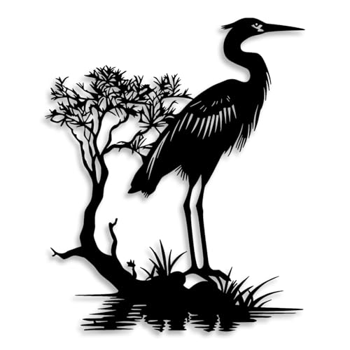 LIYOUYA Crane Lakeside Metal Wall Decor - Japanese Style Room Decor Decor Black Wall Art Home Decor for Living Room, Bedroom, Dining Room, Office (Black)