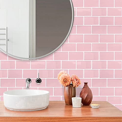 Waldecoo Subway Tile Peel And Stick Backsplash Tile, 10-Sheet Premium Self Adhesive Tiles For Kitchen, Stronger Upgrade Adhesive, Pink Stick On Backsplash For Kitchen And Bathroom(12" × 12") #TOP4