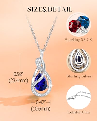 FANCIME TimelessTie Birthstone Necklace for Women Sterling Silver Ribbon Jewelry Knot Pendant Fine Jewelry Gemstone Birthday Graduation Gifts for Wife Women Her4