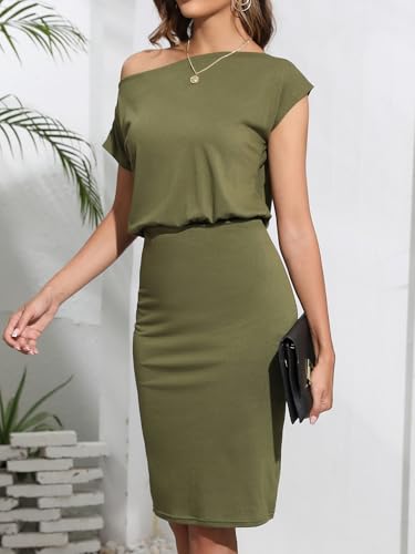 Women's Off The Shoulder Cap Sleeve Pencil Cocktail Party Dresses Summer Knee Length Business Casual Bodycon Dress4