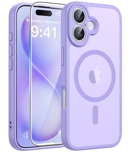 Image of FNTCASE for iPhone 16 Plus Case: [Compatible with Magsafe] Translucent Matte Cases with [Full Camera Protection] [Screen Protector] Military Grade Shockproof Protective Phone Cover - Light Purple