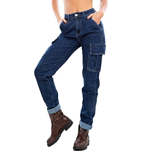 Jeans femme pantalon cargo bleu Toocool DL3078 en taille S avec poches