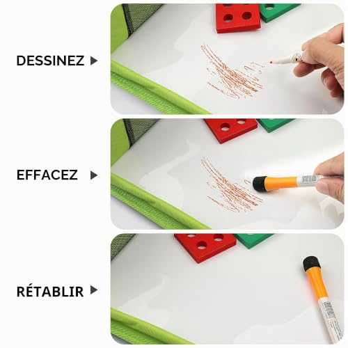 INFIVITA Plateau de Voyage Enfant Voiture - Tablette avec 6 Marqueurs et 1 Sac de Rangement (Vert) – vue 3