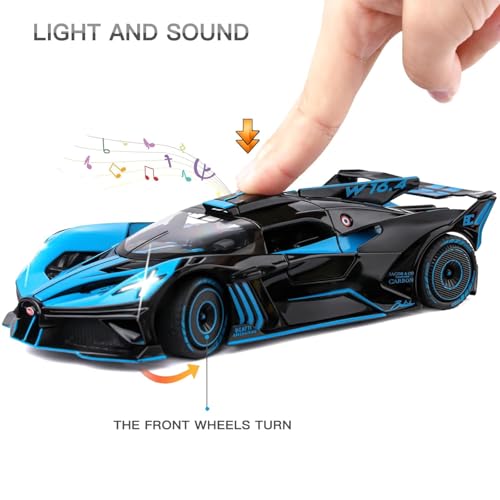 Image of 1:24 Scale Big Bugatti Bolide Toy Car | Metal Pullback Diecast Car for Kids with Openable Doors, Sound, Light Effects Toy for Car Enthusiasts (Color As Per Available),blue,black