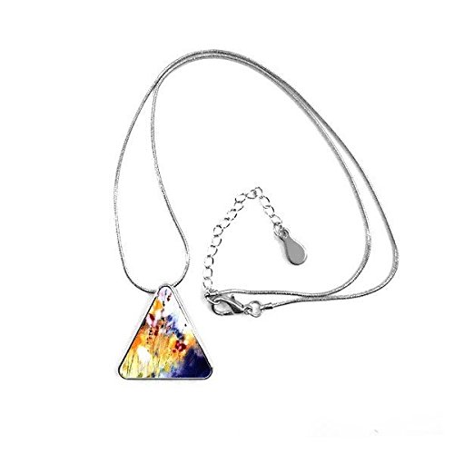 Collier chaîne motif triangle et illustration fleur colorée
