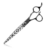 DRGSKL 7' Straight Dog Grooming Scissors Black, Japanese Stainless Steel 440C Shears with Offset Handle for Medium and Big Pets, Sharp and Sturdy Grooming Shears for Novice and Professional Groomers