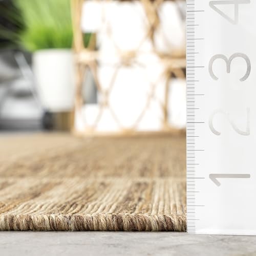 Nuloom Asha Light Brown/Ivory, 6'7" Round, Casual, Striped Border, Soft and Cozy, High Traffic, Stain Resistant, Easy Clean, Durable Area Rug for Indoor/Outdoor Patio, Deck, Porch, Garden, Courtyard