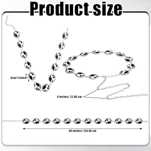 Cow Print Concho Belts Cow Print Concho Chain Belt Rodeo Accessories Oval Adjustable Metal Waist Leather Cowgirl Belt for Women Dress Jeans Short2