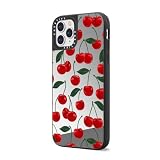 CASETiFY Lustrzane etui do iPhone'a 12 Pro [odblaskowe/ochrona przed upadkiem/1,5 m / kompatybilne z Magsafe] - żywy wzór czerwonej wiśni - srebrne na czarnym tle