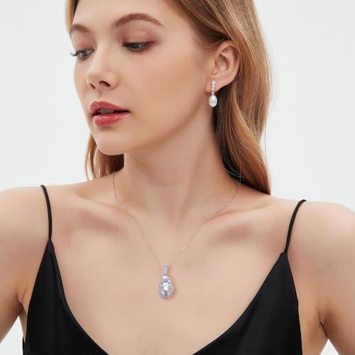 Baroque Pearl Pendant Necklace, Freshwater/Saltwater Cultured Pearl 13-15mm, 925 Sterling Silver Necklace, 18K White Gold Plated Adjustable Chain 18+2IN, Jewelry Gifts for Women3