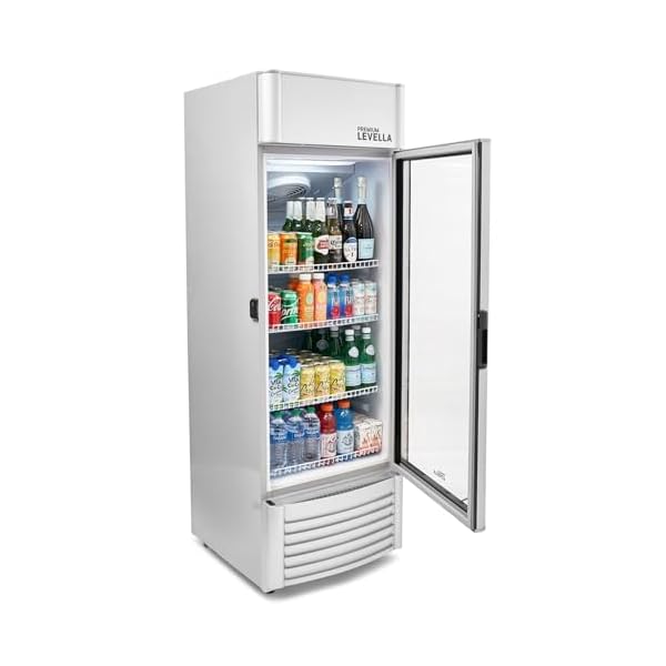 PremiumLevella PRF90DX Glass Door Display Refrigerator 9.0 cu ft Commercial Beverage Cooler Merchandiser With Customizable Lightbox – Silver