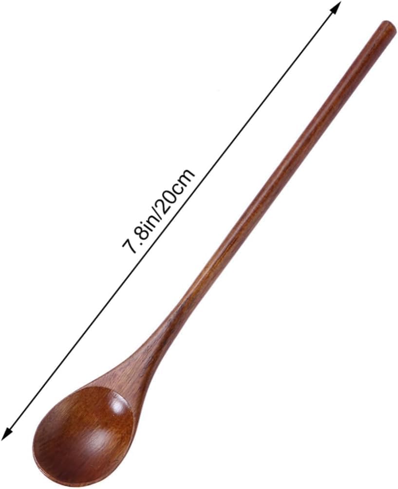 7.8 In Natural Wooden Spoon with Long Handle - Multi-Purpose Stirring Tool for Coffee, Tea, Honey and Jam, Eco-Friendly Kitchen Utensil for Home, Bar and Restaurant Use