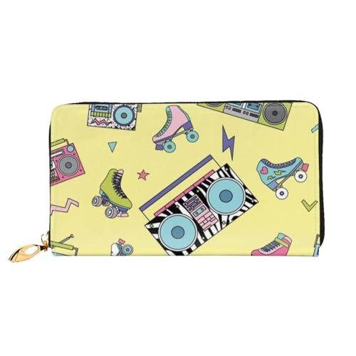 Leather Wallet For Women And Men Cassette Players And Roller Skates Clutch Purse Wristlet Bag Credit Card Holder Wallet