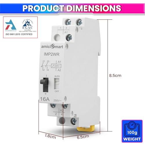 Image of amiciSmart 16A Impulse Relay, 2 Pole 230VAC Latching Relay for Line Control