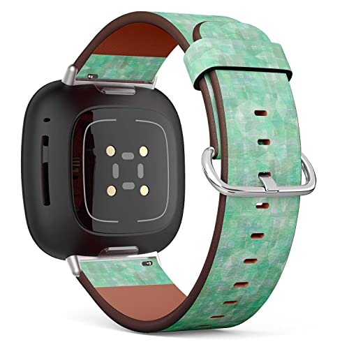 CJBROES Replacement Leather Watch Band, Compatible with Fitbit Versa 3 and Fitbit Sense of Wristband Bracelet Accessory - Bright Mosaic Blue