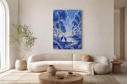 Tableau moderne sur toile idéal pour la décorer de votre salon ethnique bleu 80x120cm