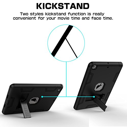 Ipad 9.7 Inch 2018/2017 Case, Aicase Shockproof, Drop Protection, Three-Layer Full-Body Rugged Hybrid Protective & Kickstand Case With Stylus And Screen Protector For Apple Ipad 9.7 2018/2017(Black) #TOP4