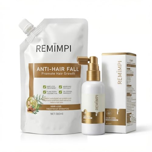 REMIMPI Anti Hair Loss Shampoo & Tonic Set Reduce Hair Fall Promote Hair Growth Oil Control & Anti-Dandruff Scalp Care for Men & Women 300ml Shampoo + 50ml Tonic
