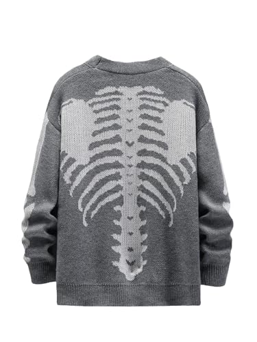 Arssm Men Skeleton Cardigan Sweater Oversized Fall Graphic Long Sleeve Knit Y2K Button Down V Neck Sweater Outwear2