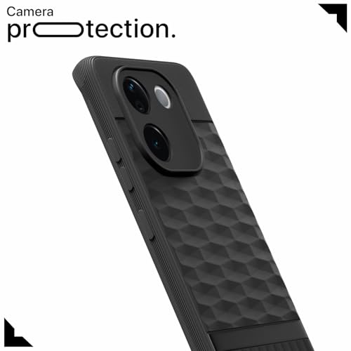 Image of Pikkme Back Cover for Vivo T3 Pro 5G / iQOO Z9s Pro 5G Camera Protection 3D Hexa Cube Design Silicone Protective Bumper Case (Black)