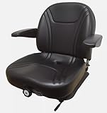 Generic Skid Steer Seat Replacement with Suspension and Armrests; Zero Turn Lawn Mower Seat; Black Vinyl; Compatible with Bad Boy, Bobcat, Case, Caterpillar, Gravely, Hustler, Scag, etc.; SU-315111BK