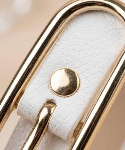 Kadın İnce Deri Kemer - Oval Gold Uzun Tokalı Zarif Bel Kemeri - Elbise, Kot ve Pantolon İçin Şık Aksesuar (Siyah, Taba, Beyaz) 1.5cm - Görsel 5