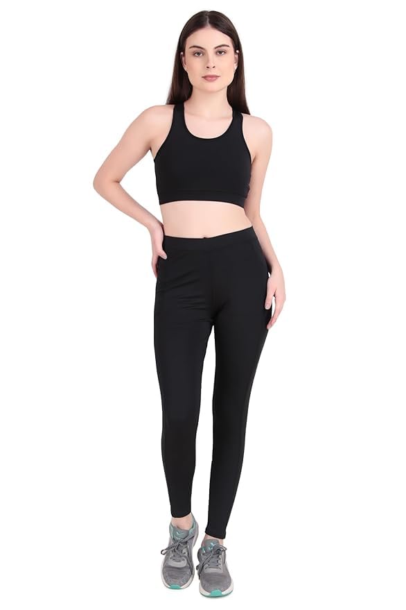 Women’s High Waist Tracksuit | Workout Set for Women | Fitness Gymwear Top & Bottom Set | Activewear Yoga Outfit | Leggings Bra Set for Sports/Running/Exercise (IN, Alpha, S, Regular, Black)-image-38