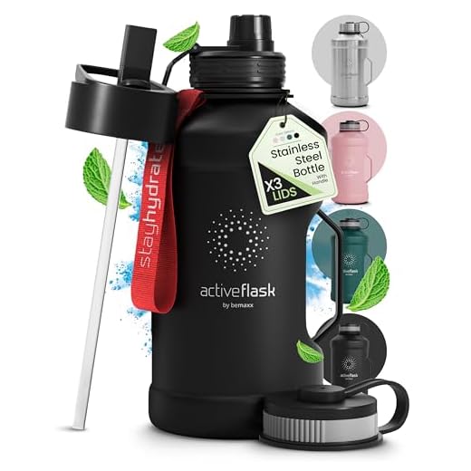 Trinkflasche Edelstahl ACTIVE FLASK + Strohhalm (3 Deckel) | Große 2,2 Liter Sportflasche BPA-frei Auslaufsicher Kohlensäure geeignet, 2l XL Wasserflasche Sport Outdoor Fitness Wasser Flasche