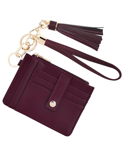 Image of KNGITRYI Small Wristlet Wallets for Women RFID Credit Card Holder Wallet Keychain Wristlet Wallet Credit Card Wallets for Women (Wine Red)