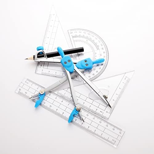 10 Pcs Geometry Compass Set, Drawing Compass Maths Protractor Set Rulers for Student Maths and Home Schooling Drafting in Carry Case, Blue