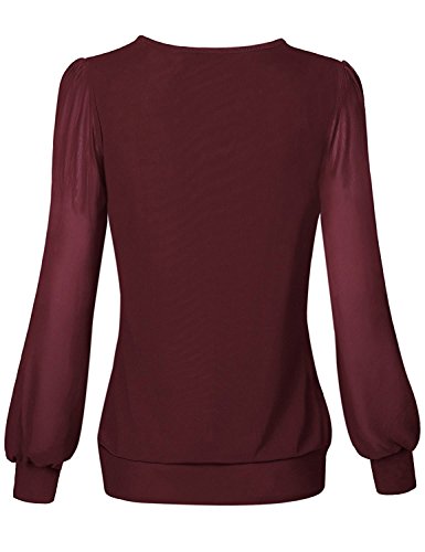 Timeson Long Sleeve Blouses For Women Business Casual,Womens Dress Shirts And Blouses For Work Formal Ladies Shirts Dressy Fitted Career Office Tops Flowy Attire Professional Suits Peasant Silk Wine #TOP1