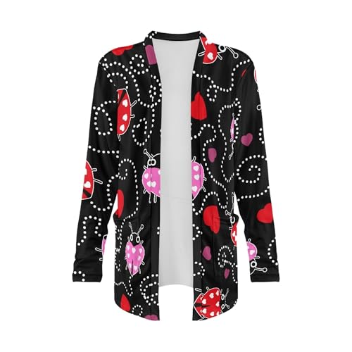 Image of Forchrinse Red Ladybug Cardigan for Women Causal Long Sleeve Open Front Cardigans Sweater Fashion 2024 Fall Coat with Pockets
