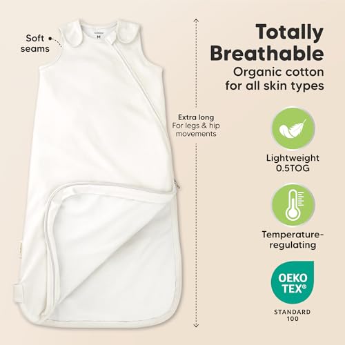 Image of 2-Pack Organic Baby Sleep Sacks, 100% Cotton 0.5TOG (Soft White, 6-18M) | Soft Breathable, Baby Wearable Blanket, Toddler Sleeping Sack 6-18 Months, Easy to Wear Transitional Swaddles for Newborns