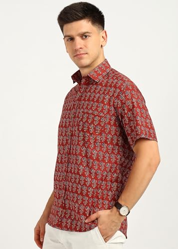 Image of BLOCKS OF INDIA Cotton Hand Block Print Half Sleeves Summer Shirt for Men