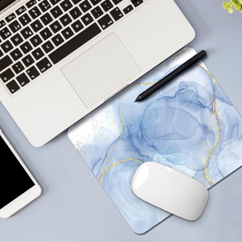 Image of FROGIGO Mouse Pad with Stitched Edges - Elegant Marble Mousepad for Women, 9.25 x 7.75 inch Washable Square Desk Pad, Non-Slip Rubber Base, Office Home Laptop Accessories - Blue Marble