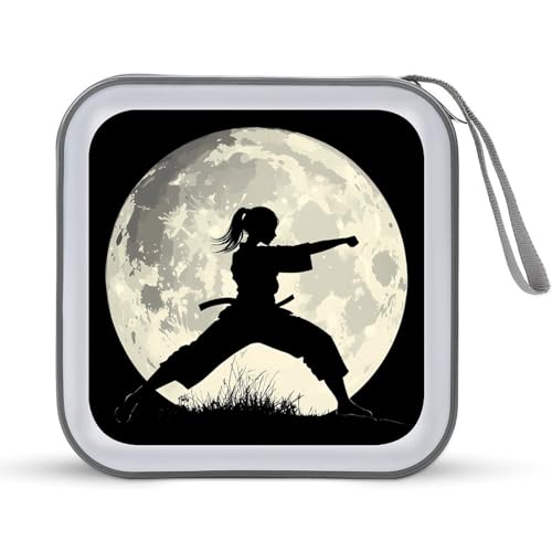 Taekwondo Girl in The Moon CD Case Plastic DVD Case Holder Wallet Disc Storage Organizer for Car Travel