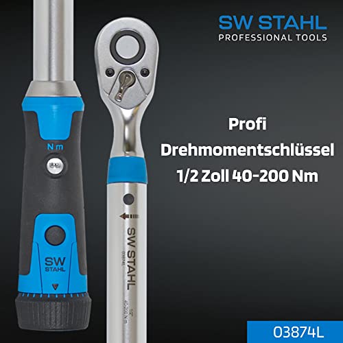 SW-Stahl 03874L Professional Torque Wrench 1/2 Inch 40-200 Nm with Switchable Ratchet Head I 48 Teeth I Trigger Accuracy ± 4% I Right Tightening I Tool for Tyre Change I Ratchet - Image 2