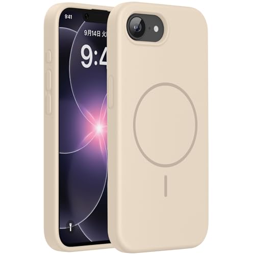 Miracase iPhone 17e 用 ケース MagSafe対応 シリコン さらさら触感 薄型 マグネット搭載 iPhone 16e 用 ケース 耐衝撃 衝撃吸収 あいふぉん17e あいふぉん16e サンド 砂色