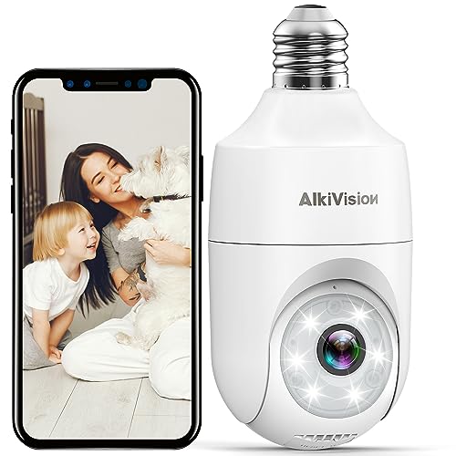 2K Light Bulb Security Cameras Wireless Outdoor – 2.4G Hz 360° Motion Detection, for Home Security Outside Indoor, Full-Color Night Vision, Auto Tracking, Siren Alarm, 24/7 Recording