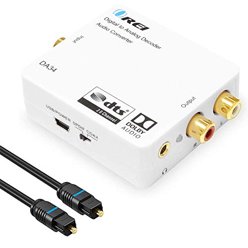 Digital to Analog Audio Decoder by OREI, Convert Decode Dolby Digital Audio SPDIF/Coaxial 5.1-Channel Input to RCA L/R/3.5mm Headphone Output Converter - DA34