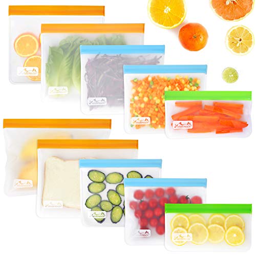 Viedouce 10 Pcs Bolsas Reutilizables para Almacenamiento de Alimentos,Bolsas Congelar Reutilizables,Bolsas de Bocadillos,Bolsas Reutilizables para Fruta Sándwiches Verduras,A Prueba de Fugas,Sin BPA Cover