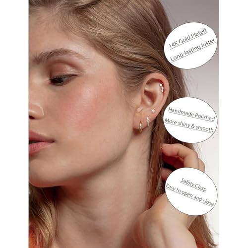 Gold Stud Earrings Set for Women, Hypoallergenic Surgical Steel Earrings for Sensitive Ears, 14K Gold Plated Flat Back Cartilage Stud Earrings, Dainty Birthstone Trendy Stainless Steel Hoop Earrings Women Fashion Accessories Jewelry Gifts﻿4