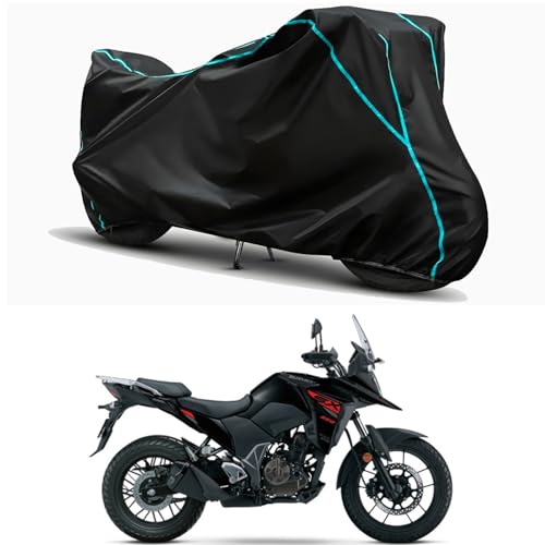 Image of Waterproof Bike Body Cover Compatible for | Suzuki V-Strom SX | Taffeta Fabric, Sky Piping Design, Bottom Elastic Fit | Dustproof, Sun UV & Rain Protection for All Weather.
