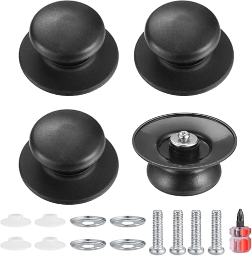 4 Pcs Universal Pot Lid Knobs, Pot Lid Handle Replacement, Pot Cover Knobs, Universal Kitchen Bakelite Top Replacement for Pots and Pans Saucepan Casserole Glass Handles(Black)