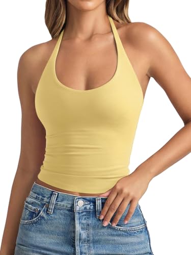 REORIA Women's Basic Scoop Neck Backless Double Lined...
